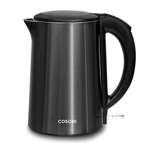 COSORI Electric Kettle Stainless Steel, Cordless,1500W Fast Boiling Water, Auto Shut-Off & Boil-Dry Protection, 1.5L Wide-Open Lid Electric Tea Kettle, Double Wall, Black - Double Wall Stainless kettle