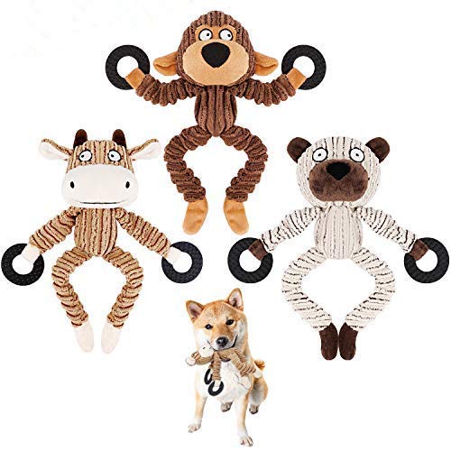 Dog Squeaky Chew Toys Durable 3 Pack Toys Set for Puppy Small Medium Large Dogs Playing Making Fun- Monkey, Bear and Bull - 3 Pack Money Bull Bear