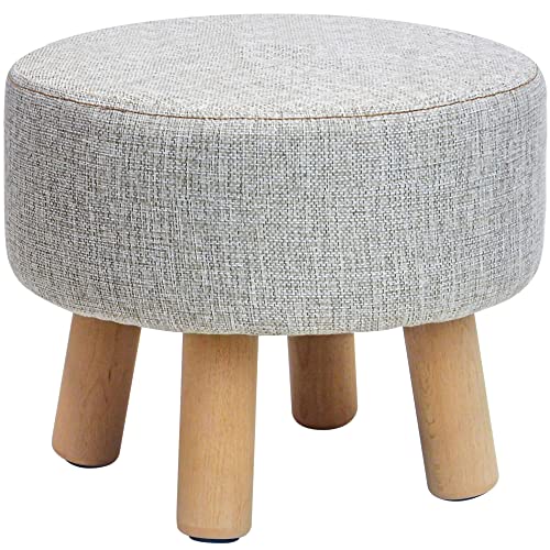 H&B Luxuries Fabric Round Padded Ottoman Foot Rest Stool (4 Legs-Simple Linen) - 4 Legs-simple Linen