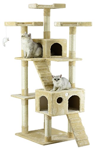 Go Pet Club 72" Tall Extra Large Cat Tree Kitty Tower Condo Cat House for Large Indoor Cats Play Scratch Hide Climb Activity Furniture with Toy, Beige - Beige
