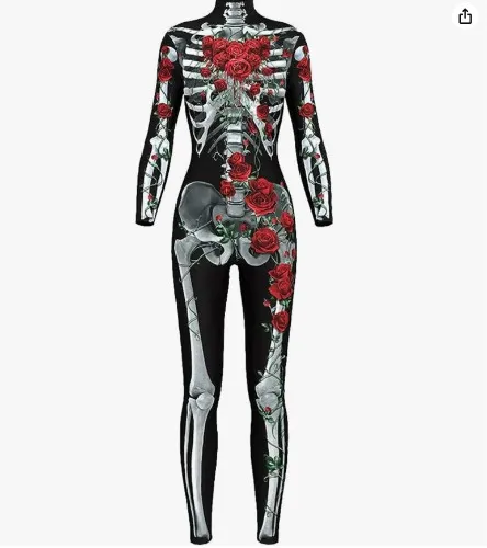 Honeystore Women's Skeleton Print Jumpsuit Costume 3D Stretch Bodysuit Cosplay - Small Multicolor08