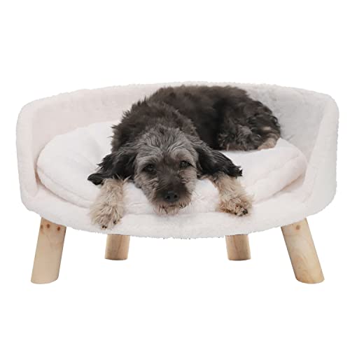 Susire Elevated Pet Sofa Chair: Dog Wooden Round Stool Bed with Soft Removable Washable Cushion Mat - Indoor Pet Raised Cuddle Sofa Chaise with Solid Structure Frame for Medium Doggie Cat - Round-62(Dia)x23cm