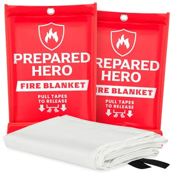 Prepared Hero Emergency Fire Blanket - 2 Pack - Fire Suppression Blanket for Kitchen, 40” x 40” Fire Blanket for Home, Fiberglass Fire Blanket…