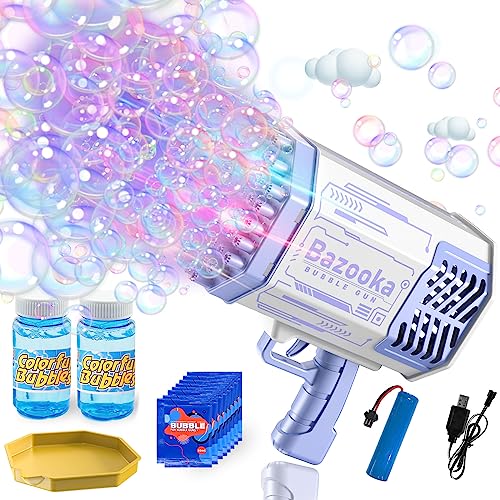 Krasna Bazooka Bubble Gun, 12000+ Bubbles Per Minute Bubble Machine Gun with Colorful Lights, Bubble Gun for Kids, Christmas Gifts Toy (Purple) - Purple-69