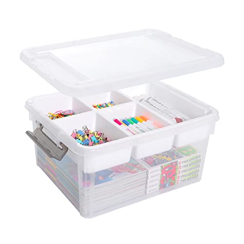 Citylife 17QT Plastic Storage Box with Removable Tray Craft Organizers and Storage Clear Storage Container for Organizing Lego, Bead, Tool, Sewing - 2-Tier 17 QT - Clear White