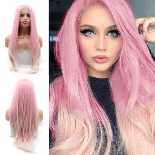 Pink Blonde Lace Front Wigs for Women Long Peach Pink White Ombre Straight Wig Fashion 613 Blonde Lace Wig Mixed Color Glueless Synthetic Hair Replacement Wigs Cosplay Costume Party 24inch