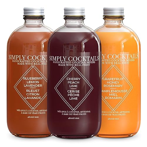 Simply Cocktails Gin & Vodka Cocktail Mixer Set. Cherry Peach Lime, Blueberry Lemon Lavender & Grapefruit Honey Rosemary. Low Sugar Drink Mixers for Cocktails & Non Alcoholic Drinks. 16 OZ (Pack of 3) - Gin & Vodka Mixer Set (3 Pack)