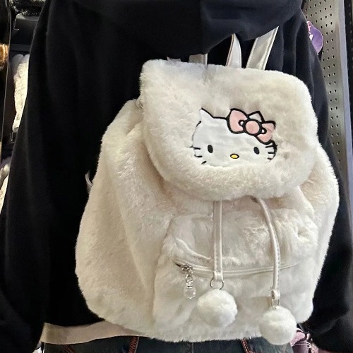 Fuzzy Kawaii Pompom Backpacks - Hellokitty