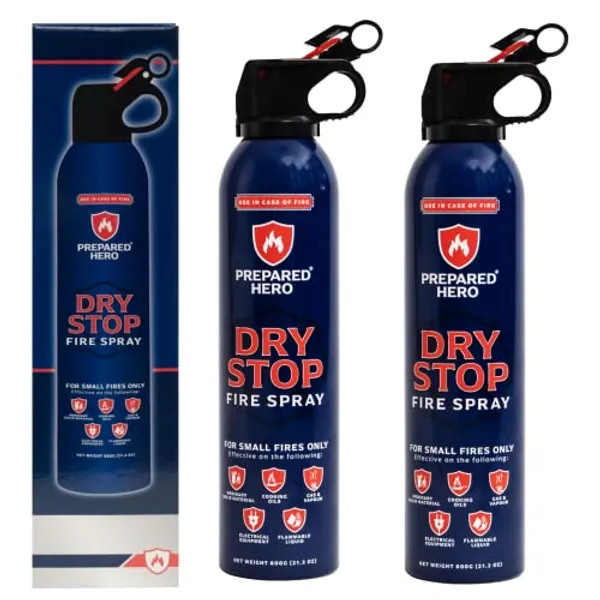 Dry Stop Fire Spray by Prepared Hero - 2 Pack - Portable Fire Extinguisher for Home, Car, Garage, Kitchen - Works on Electrical, Grease, Battery Fires & More - Compact, Easy to Use - 2 Pack