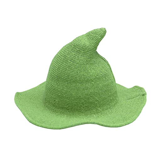 URFUN Women's Wool Witch Hat Wide Brim Spire Knitted Cap for Halloween Party Decor - Green