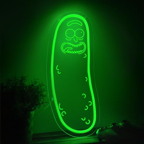Cartoon Pickle LED neon Sign for Wall Decoration, Anime Rick neon Light Sign for Man cave Decor, Christmas Ornament, Party and Game Room Decoration, Dimmable Dill neon Sign USB Power (Green 2)