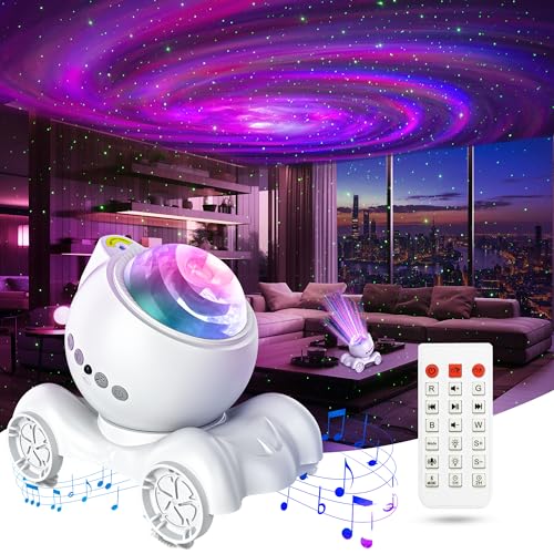 Galaxy Projector, ENOKIK Star Projector Built-in Bluetooth Speaker, Night Light Projector for Kids Adults, White Noise Aurora Projector for Ceiling/Room Decor/Relaxation/Party/Music/Gift (White) - White
