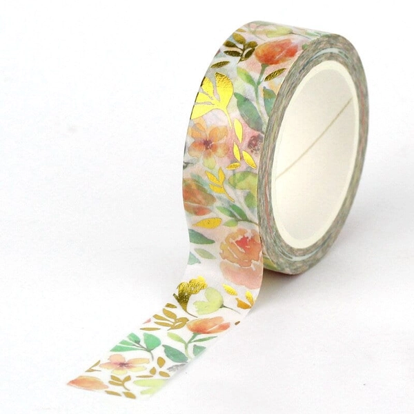 Watercolor Floral Foil Washi Tape, Spring Flower Masking Tape