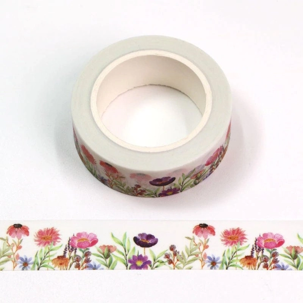 Flower Washi Tape, Pink and Red Floral Border Masking Tape, Botanical Art Style Journal Supplies for Planners