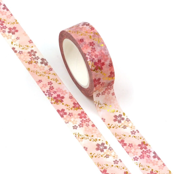 Cherry Blossom Washi Tape, Foil Masking Tape, Cute Pink Washi Tape, Floral Tape
