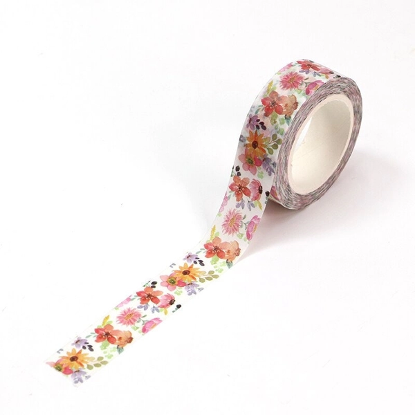 Bright Floral Watercolor Washi Tape, Colorful Cute Flower Masking Tape, Art Style Journal Supplies for Planners