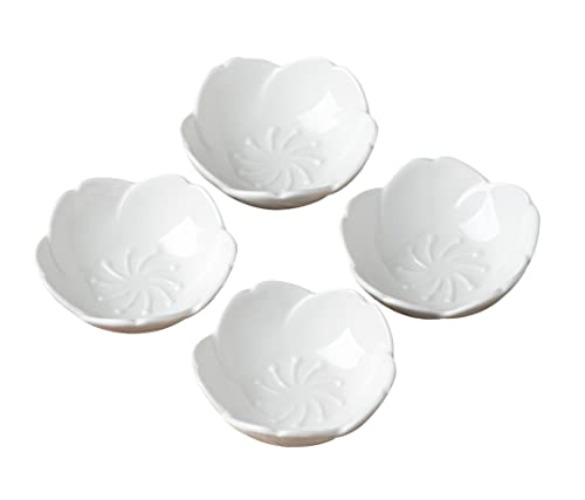 Cherry Blossom Ceramic Sauce Dish - Set of 4 - White
