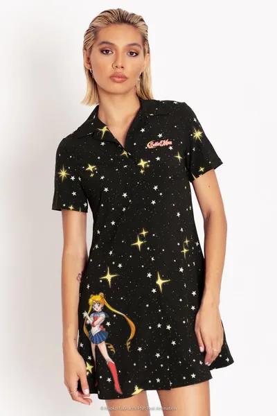 Sailor Guardians Sparkle Short Sleeve Button Up Dress - Limited
