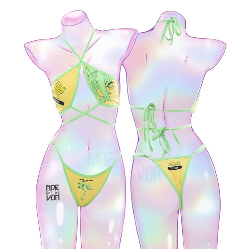 Idol - Retro Charm Anime Swimsuit - Green & Yellow / M/L