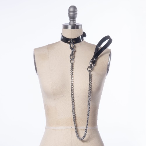 Chain Leash & Collar Set | MEDIUM/LARGE / BLACK GLOSS PVC
