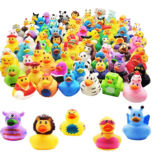 Assortment Rubber Duck Toy Duckies for Kids, Bath Birthday Gifts Baby Showers Classroom Incentives, Summer Beach and Pool Activity, 2" (Pack of 100) - 100-Pack