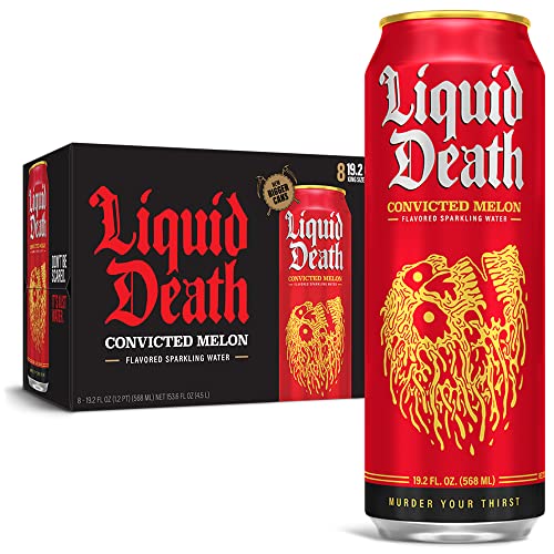Liquid Death Flavored Sparkling Water with Agave, Convicted Melon, 19.2 oz King Size Cans (8-Pack) - Convicted Melon - Sparkling - 19.2 Fl Oz (Pack of 8)