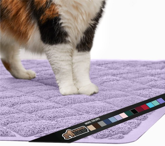 Gorilla Grip Thick Cat Litter Trapping Mat, Less Waste, Traps Mess from Box for Cleaner Floors, Stays in Place for Cats, Soft on Kitty Paws, Easy Clean, Large Size, Pet Accessories, Durable Backing - Jumbo (47" x 35") Light Purple