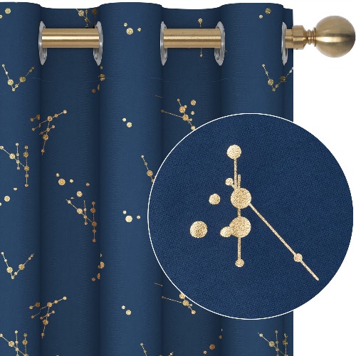 Deconovo Navy Blue Blackout Curtains, Curtains 63 Inch Length 2 Panels, Constellation Pattern Foil Printed Curtain, Light Blocking Curtains, Thermal Insulated Curtains for Bedroom, 42 x 63 Inch - 42W x 63L Inch Navy Blue