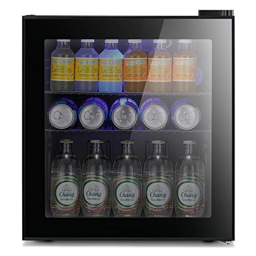 Antarctic Star Mini Fridge Cooler - 70 Can Beverage Refrigerator Black Glass Door for Beer Soda or Wine –Small Drink Dispenser Machine Clear Front Removable for Home, Office or Bar, 1.6cu.ft., Black - Black