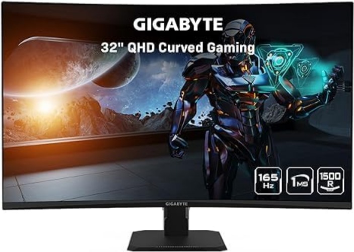 Gigabyte GS32QC 32" QHD Curved Gaming Monitor - 2560 x 1440 VA 1500R, 165Hz (170Hz OD), 1ms, 300 cd/m2, HDR10, 2 x HDMI, 1 x DP, FreeSync Premium - 31.5" QHD Curved