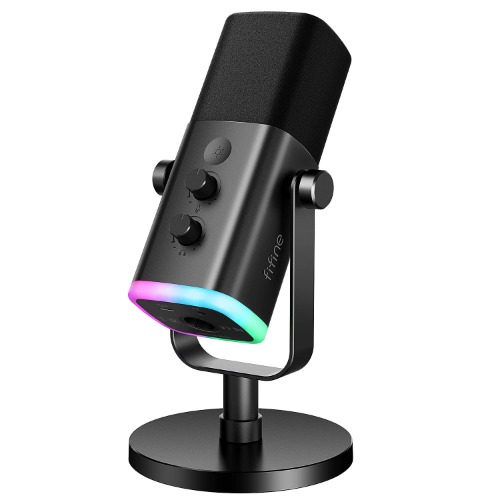 FIFINE AmpliGame AM8 RGB USB/XLR Dynamic Mic with Touch-mute Button, I/O Controls, Live Monitoring Jack for Streaming | UK / Black