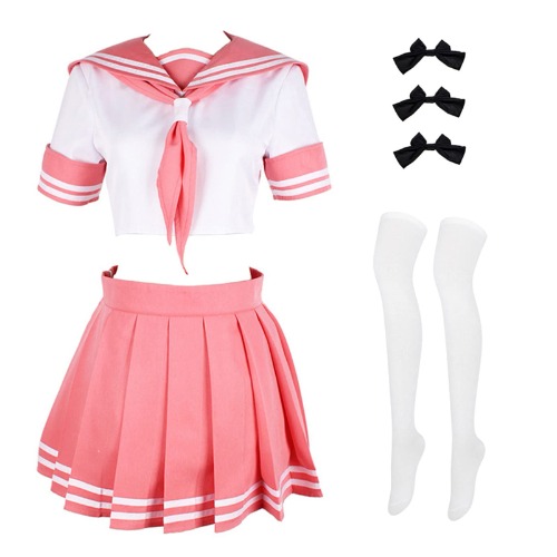Githakin Fate Apocrypha FGO Astolfo Cosplay Japanese Anime School Girls Pink Sailor Dress Skirt Uniform Costumes - XX-Large Pink