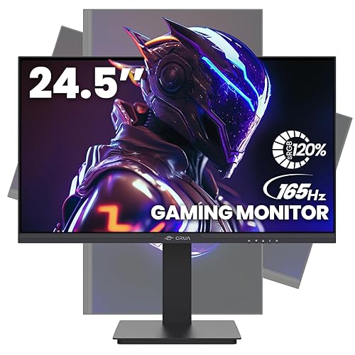 CRUA 24.5Inch Gaming Monitor 144Hz/165Hz, FHD(1920x1080P) 120% sRGB Computer Monitor, Height/Pivot/Swivel/Tilt Adjustable Vertical Monitor, Support FreeSync, DP,HDMI, Wall Mount (75mmX75mm) - 24.5Inch - FHD 165HZ - Black