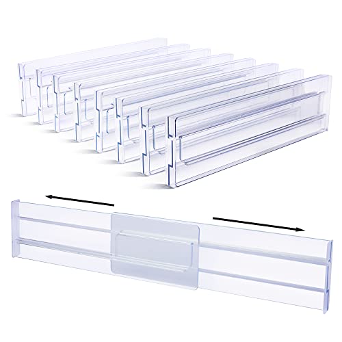 Vtopmart Drawer Dividers Organizers 8 Pack, Adjustable 3.2" High Expandable from 12.2-21.4" Kitchen Drawer Organizer, Clear Plastic Drawers Separators for Clothing, Installed by Double-sided Tape - 8