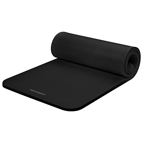 Retrospec Solana Yoga Mat 1" Thick w/Nylon Strap for Men & Women - Non Slip Exercise Mat for Home Yoga, Pilates, Stretching, Floor & Fitness Workouts - Black - 1 inch