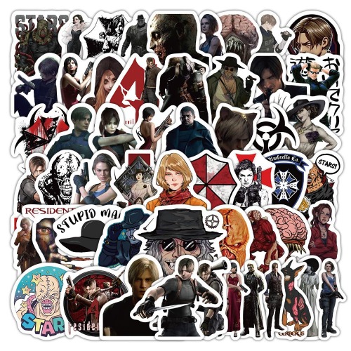 60PCS Resident Evi Stickers, Waterproof Vinyl Decals for Water Bottle, Laptop, Phone, Guitar, Terror Game Stickers for Fans Adults Teens Kids for Game Lovers