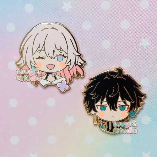 HSR March 7th and Dan Heng Honkai Star Rail Hard Enamel Pin - Set of Both / [A Grade] / Simple Rubber Back