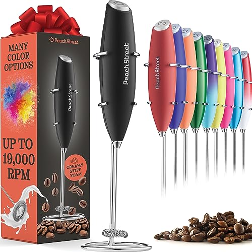 Powerful Handheld Milk Frother, Mini Milk Frother, Battery Operated (Not included) Stainless Steel Drink Mixer - Milk Frother Stand for Milk Coffee, Lattes, Cappuccino, Frappe, Matcha, Hot Chocolate - Matte Black