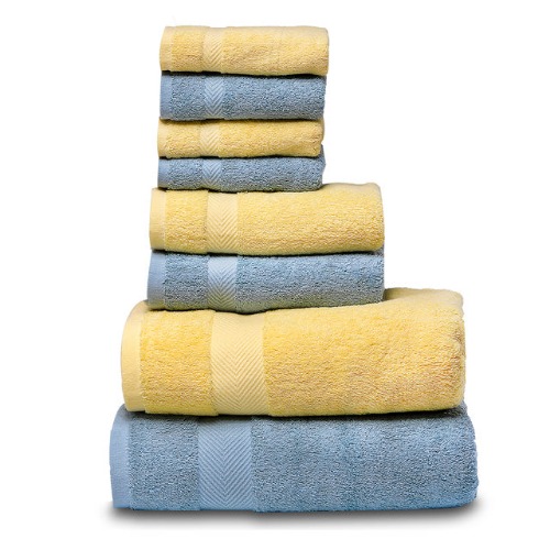 Cotton Towel Set (8pk) - Yellow and Blue