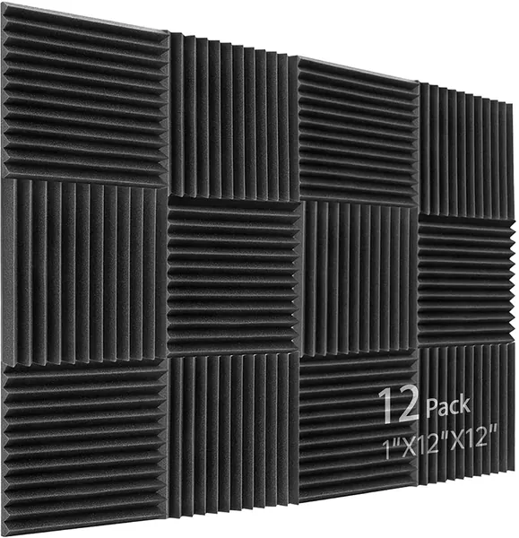 Kuchoow 12 Packs Sound Proof Foam Panels Foam for Walls Sound Absorbing Foam Padding with High Density for Decreasing Noise and Echoes Soundproof Foam for indoor (1.5" X 12" X 12" (12Pcs), Black) - 1" X 12" X 12"（12Pcs） Black