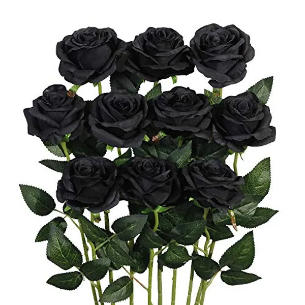 Luyue 10PCS Artificial Roses Flower Silk Rose with Stem Realistic Artificial Long Stem Black Rose Valentine's Day Fake Roses Bouquet for Wedding Home Decoration