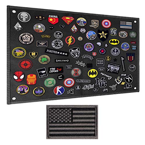 IronSeals Tactical Board Patch Organizer Holder Display with Loop Surface, Steel Ring and Flag Patch(S: 60 x 45 cm/ 23.6" x 17.7", Black + Flag Patch) - S: 60 x 45 CM/ 23.6" x 17.7" - Black + Flag Patch