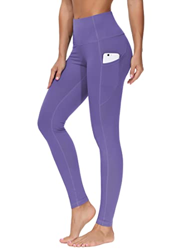 THE GYM PEOPLE Thick High Waist Yoga Pants with Pockets, Tummy Control Workout Running Yoga Leggings for Women - Medium - Bright Purple