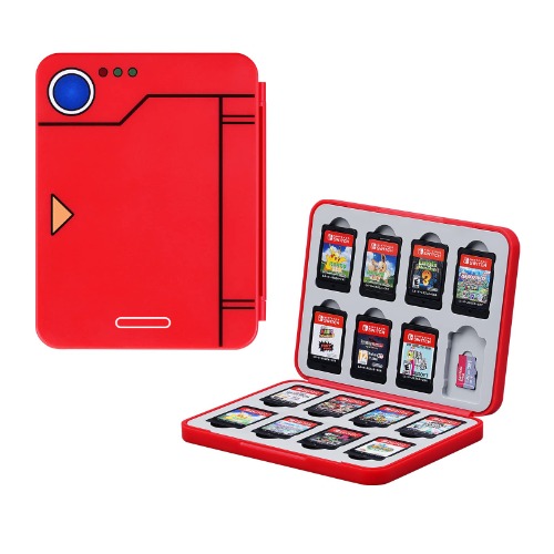 JINGDU Switch Game Case Holder for Switch Game Card, The Slim Switch Game Storage Case with 16 Game Slots and 16 Micro SD Card Slots Suitable for Switch, Lite/OLED Games, Red - Pokedex