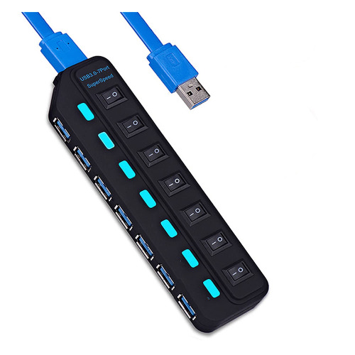 Redpeachk Hub USB 3.0, 7 porte USB con interruttore di alimentazione LED singolo 5 Gbps ad alta velocità dati USB per laptop, unità flash USB, hard disk mobili, stampanti, fotocamere e altro