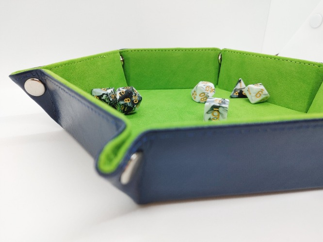 Green Portable Vegan Suede & Leather Hex Dice Tray