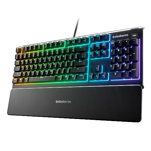 SteelSeries Apex 3 RGB Gaming Tastatur 10-Zonen RGB Beleuchtung IP32 Wasserabweisend Premium Magnetische Handgelenkauflage 64812 flüsterleise fühlbar & geräuschlos - Apex 3 - Flüsterleise - taktil & leise - Tastatur