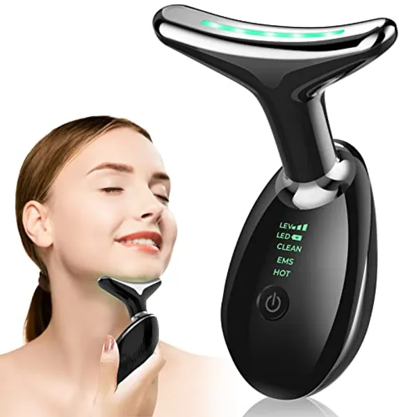 Pavritam Face Massager, Anti-Aging Neck Eye Massager with 3 Modes & 45°C Heat, Facial Massager Anti Wrinkle Device for Skin Care, Face Toning (Black)