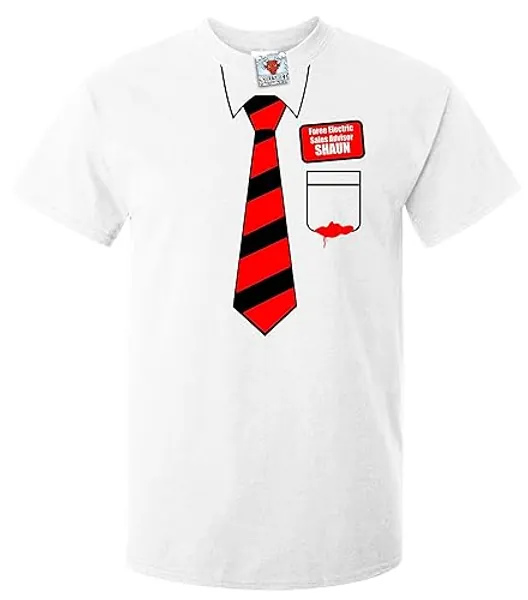 Reality Glitch Men's Shaun Work Shirt Funny Zombie Movie Halloween Party Costume T-Shirt. - XL - White