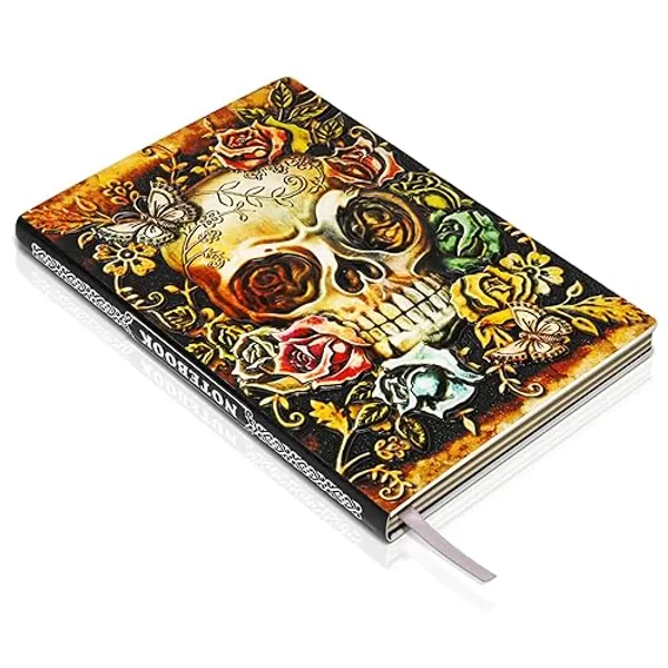 HomWanna Skull Embossed Leather Journal Notebook - 3D Handmade Vintage Notebooks Travel Diary with Lined Paper Antique Leather Sketchbook Writing Journals for Women & Men (A5, Multicolor) - Skull-(Multicolor)